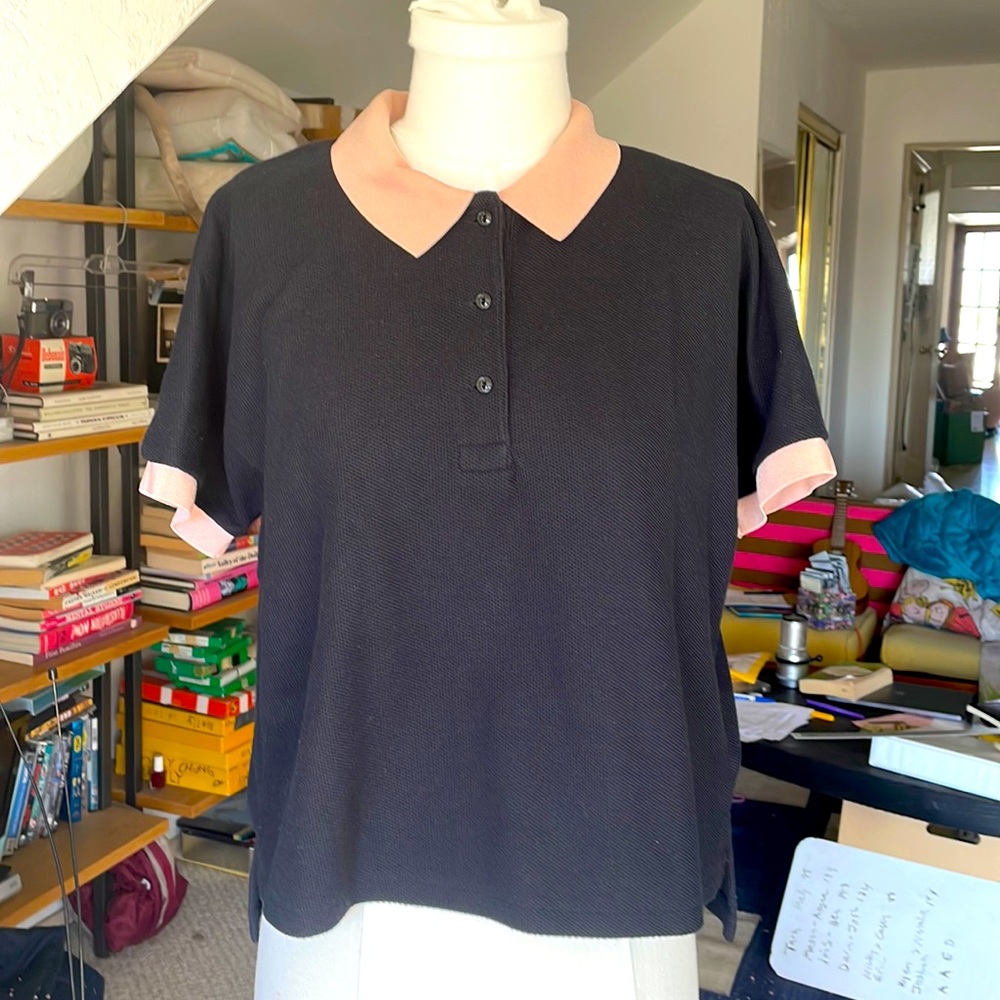 Rag & Bone oversized cropped polo shirt black pink collar xs s relaxed